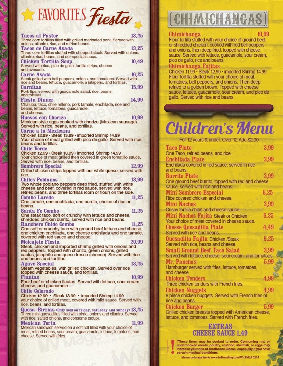 La Fiesta Mexican Grill In Kaplan menu board