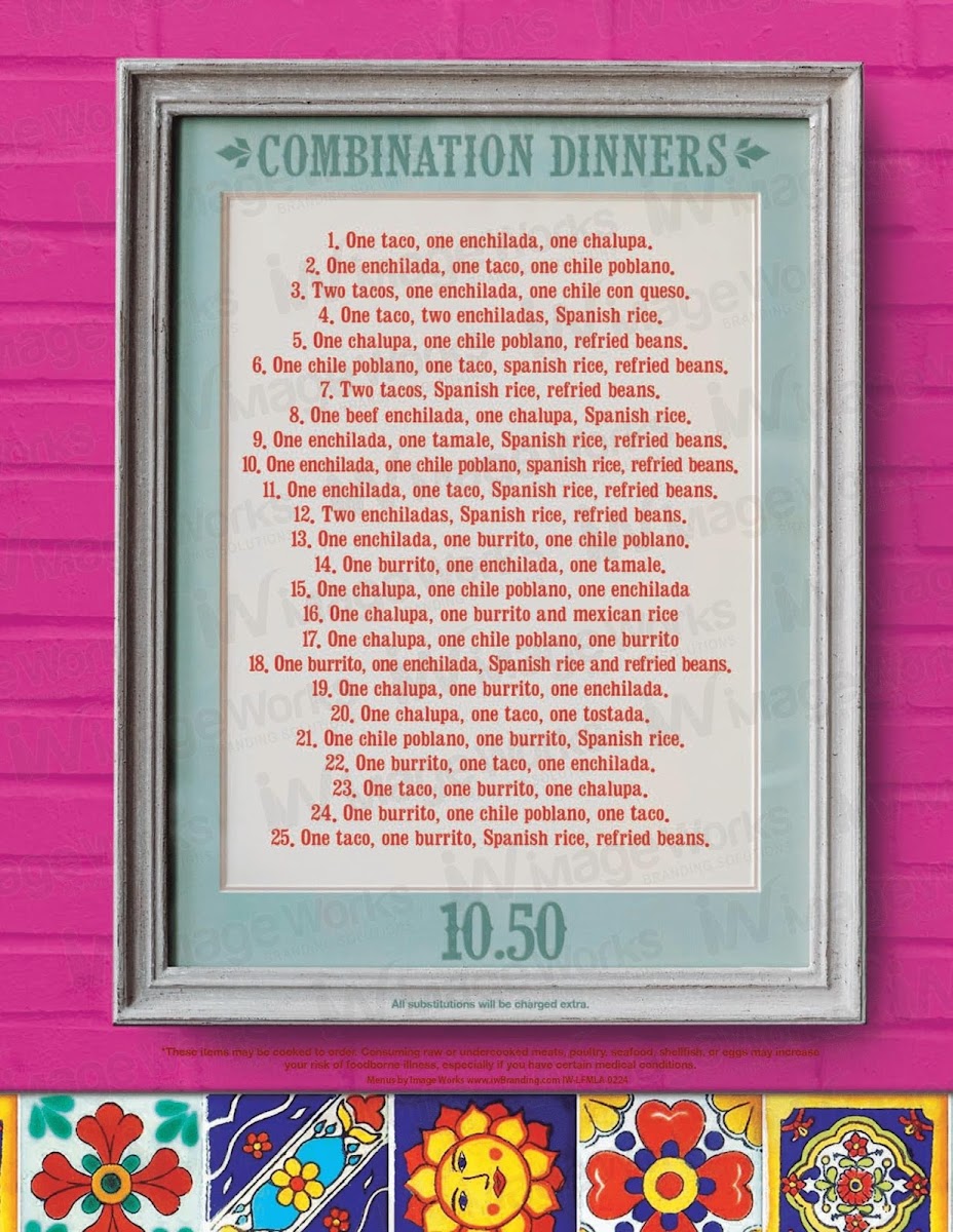 La Fiesta Mexican Grill In Kaplan menu board