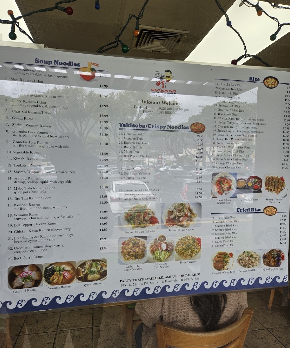Nishi Moncho Ramen menu board