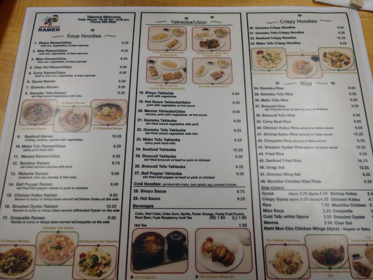 Nishi Moncho Ramen menu board