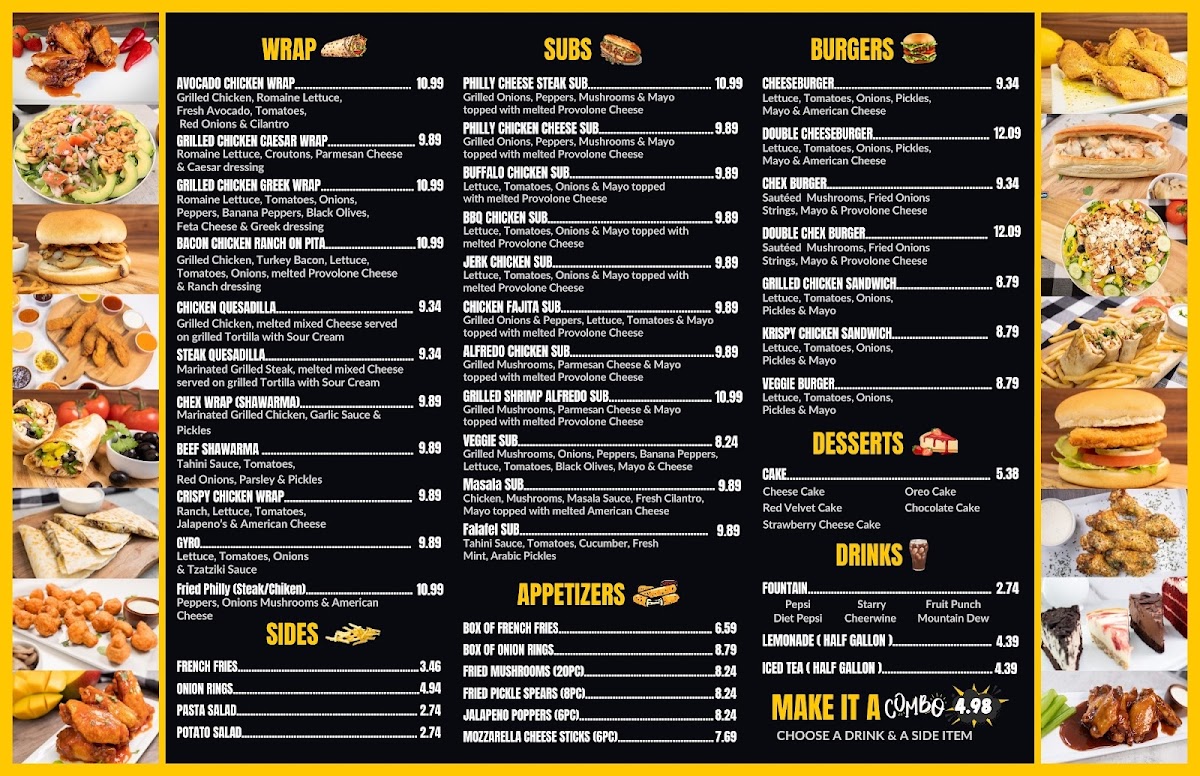 Chex Grill & Wings menu board