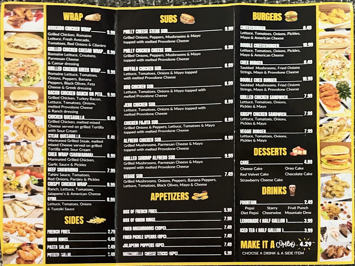 Chex Grill & Wings menu board
