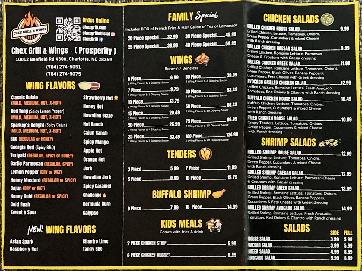 Chex Grill & Wings menu board