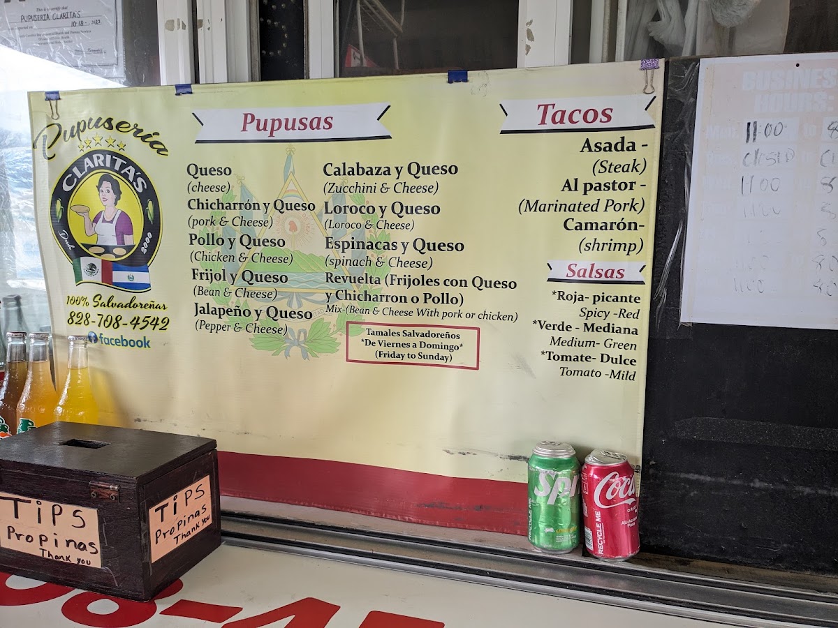 Clarita’s Pupuseria menu board