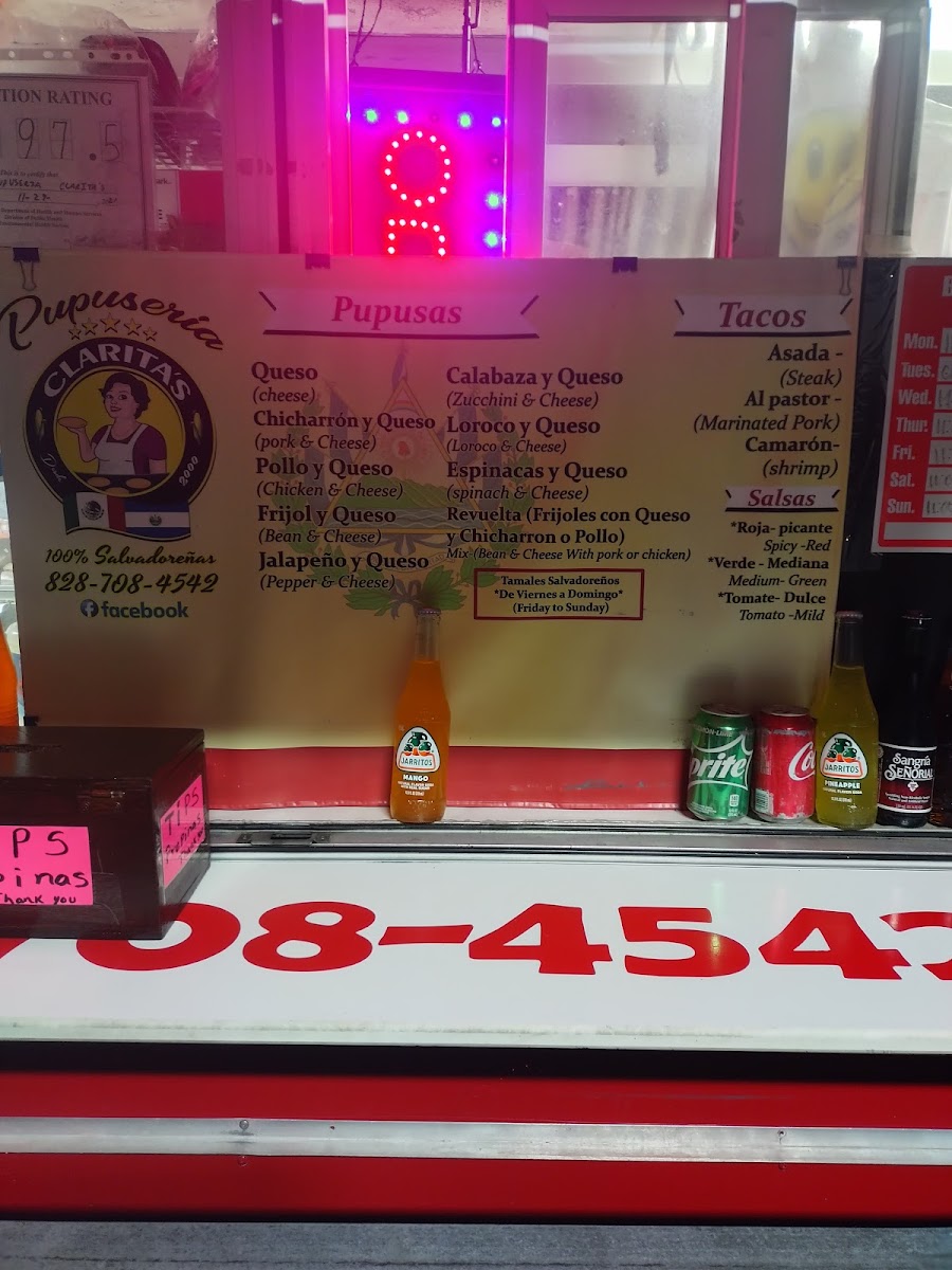 Clarita’s Pupuseria menu board