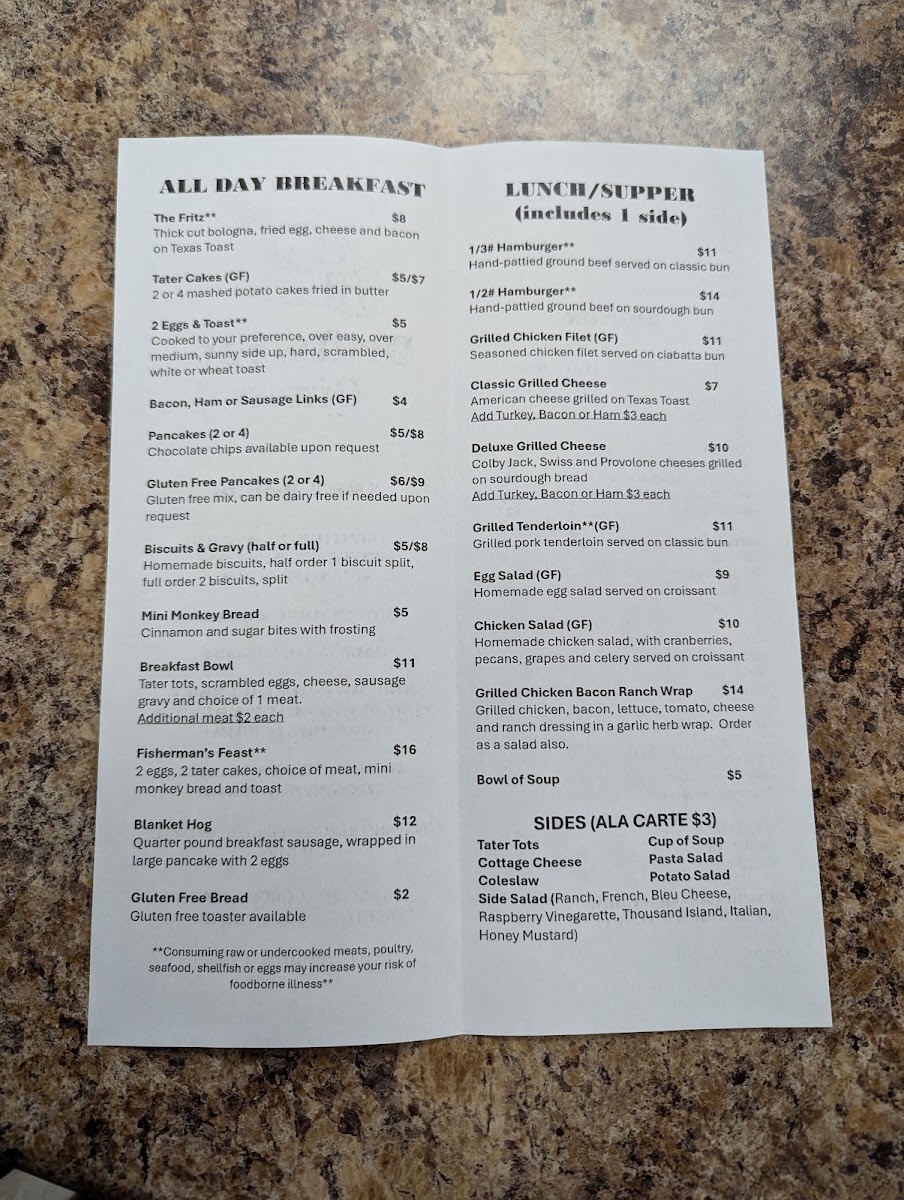 Driftwood Diner menu board