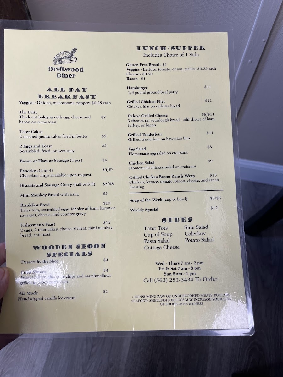 Driftwood Diner menu board