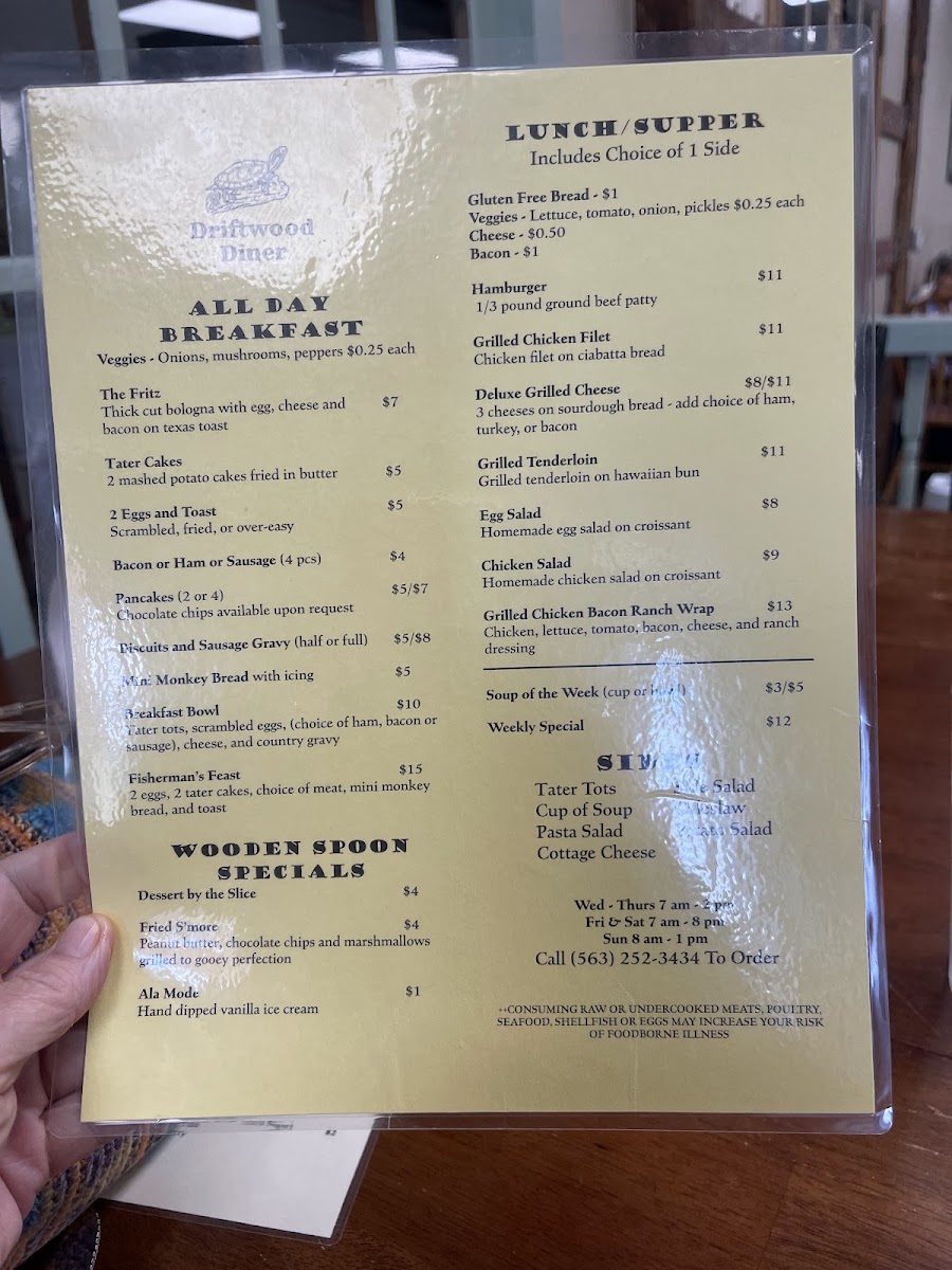 Driftwood Diner menu board