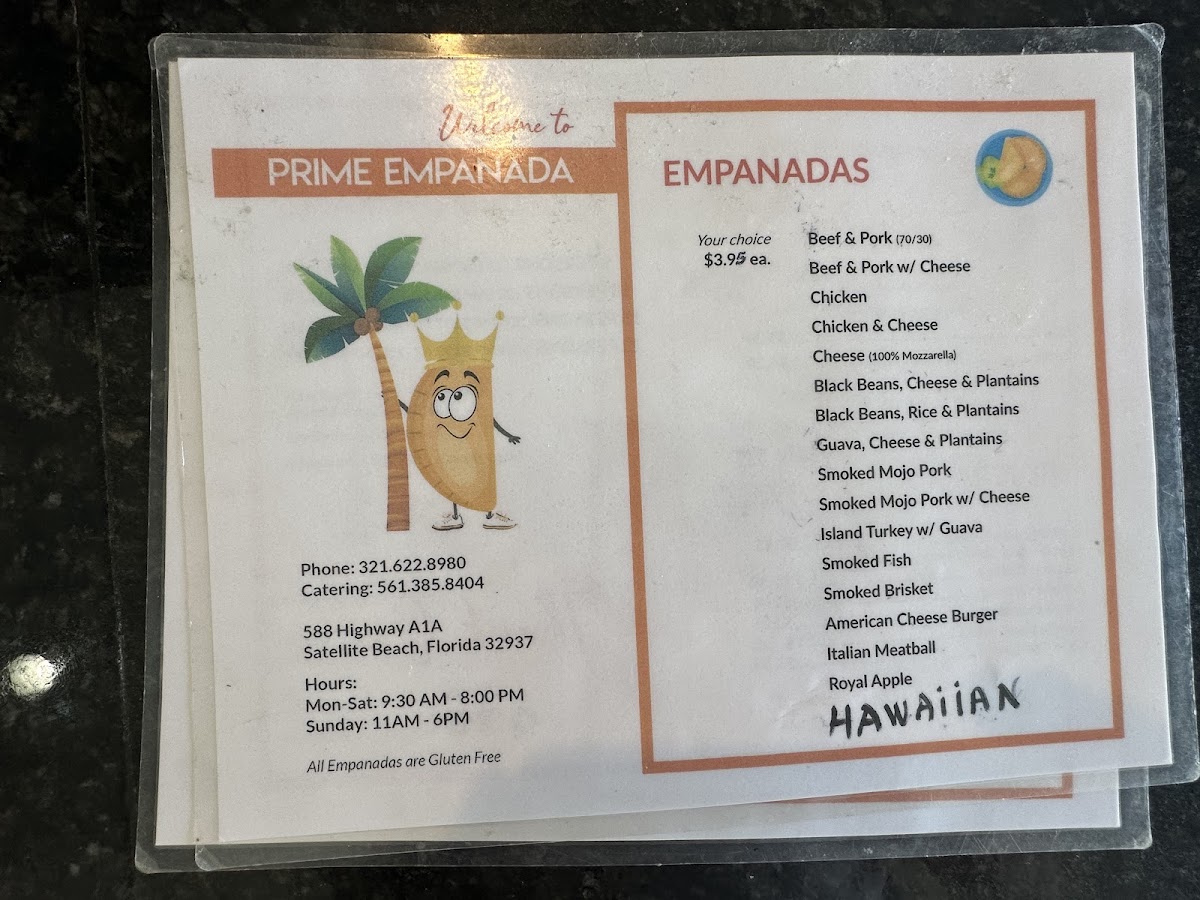 Prime Empanada & Catering menu board