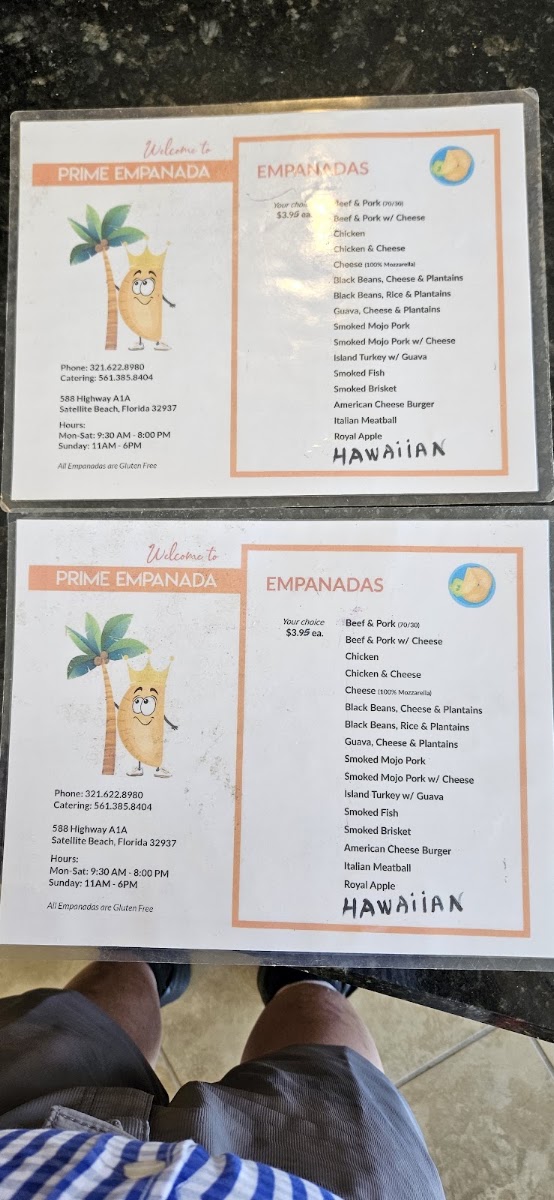 Prime Empanada & Catering menu board