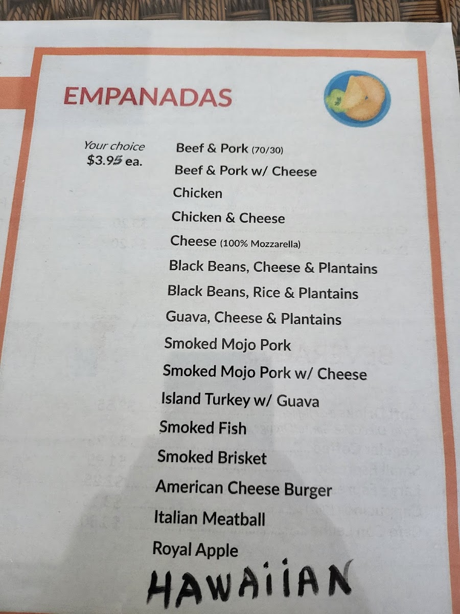 Prime Empanada & Catering menu board