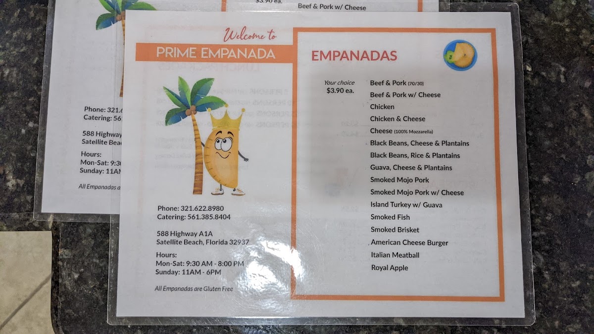 Prime Empanada & Catering menu board