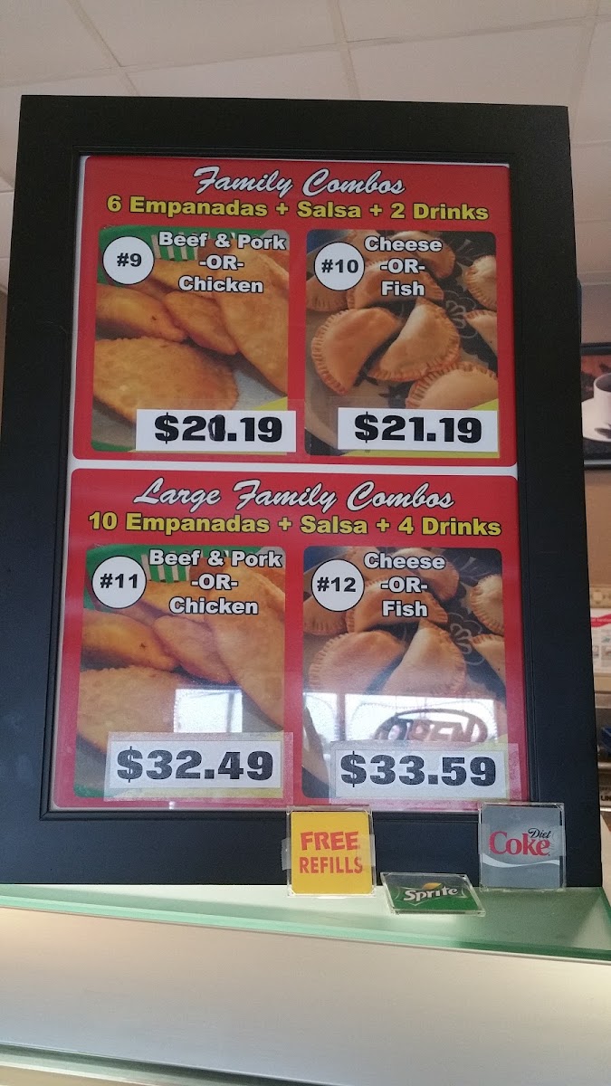 Prime Empanada & Catering menu board
