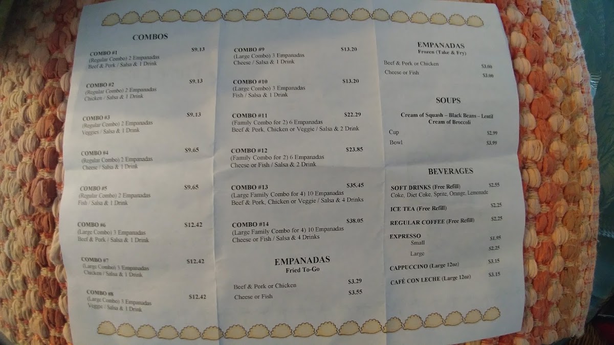 Prime Empanada & Catering menu board