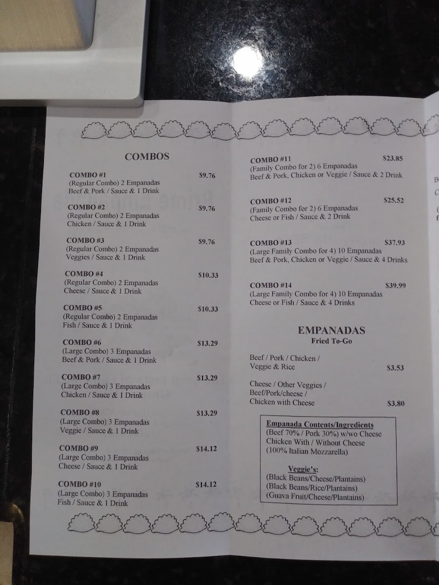 Prime Empanada & Catering menu board