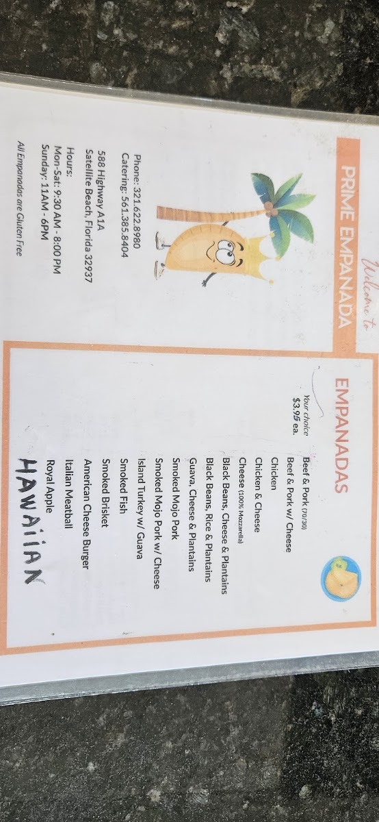 Prime Empanada & Catering menu board
