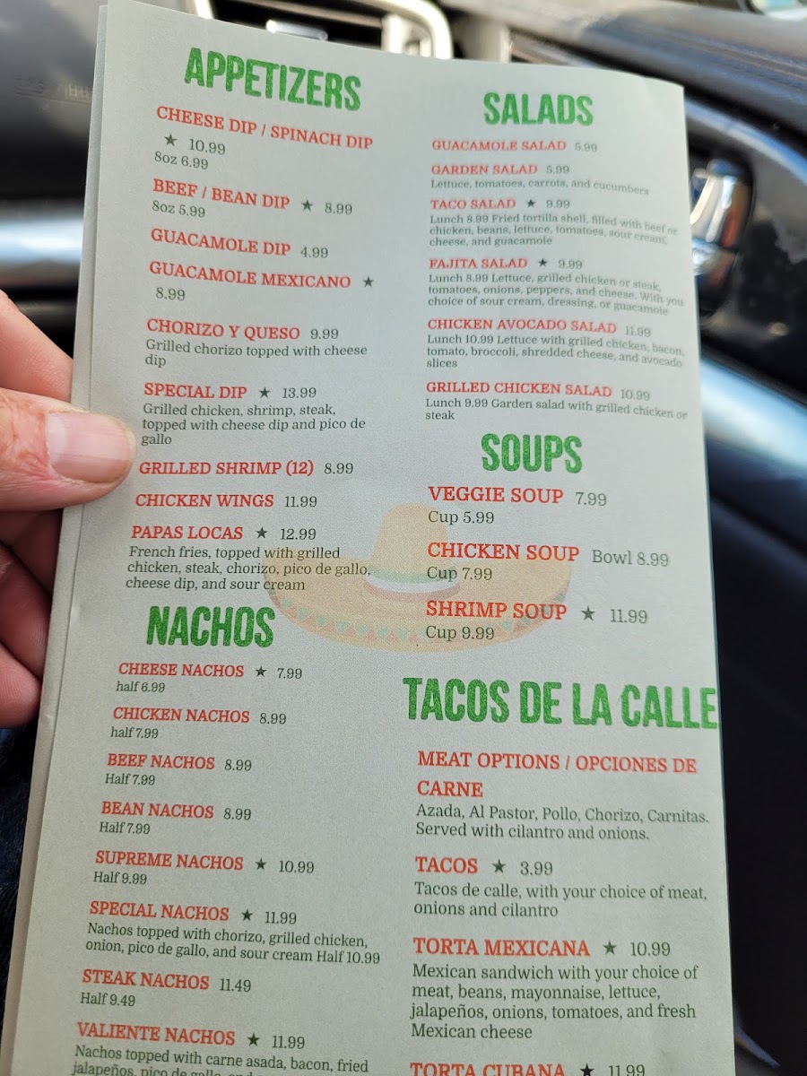 Mojito's Mexican Bar & Grill menu board