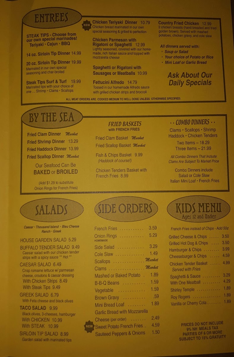 JJ Goodwins Restaurant & Sports Pub menu board