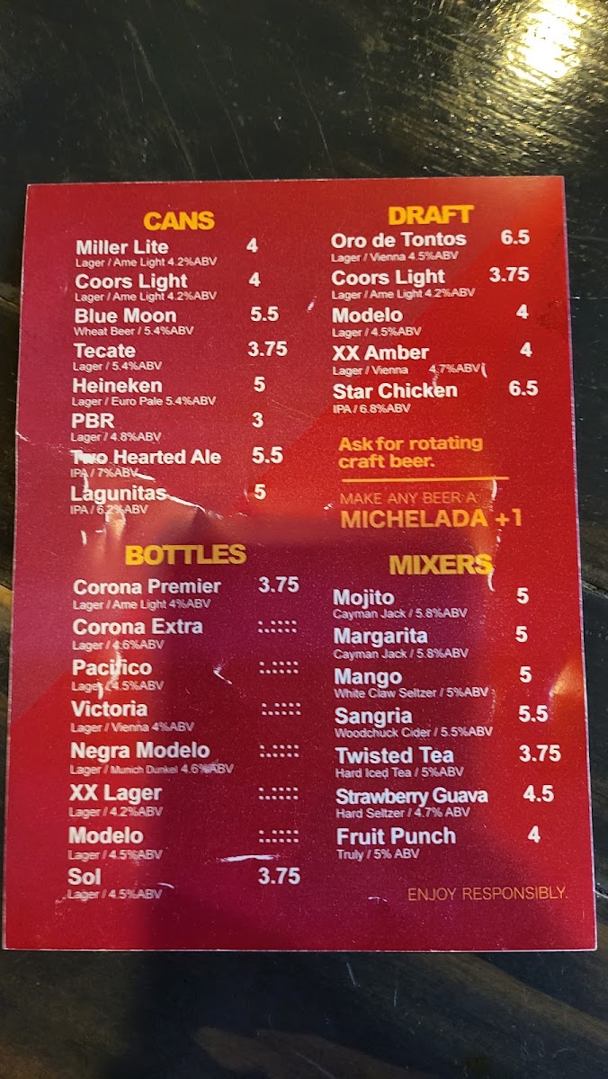 Santo Taco menu board