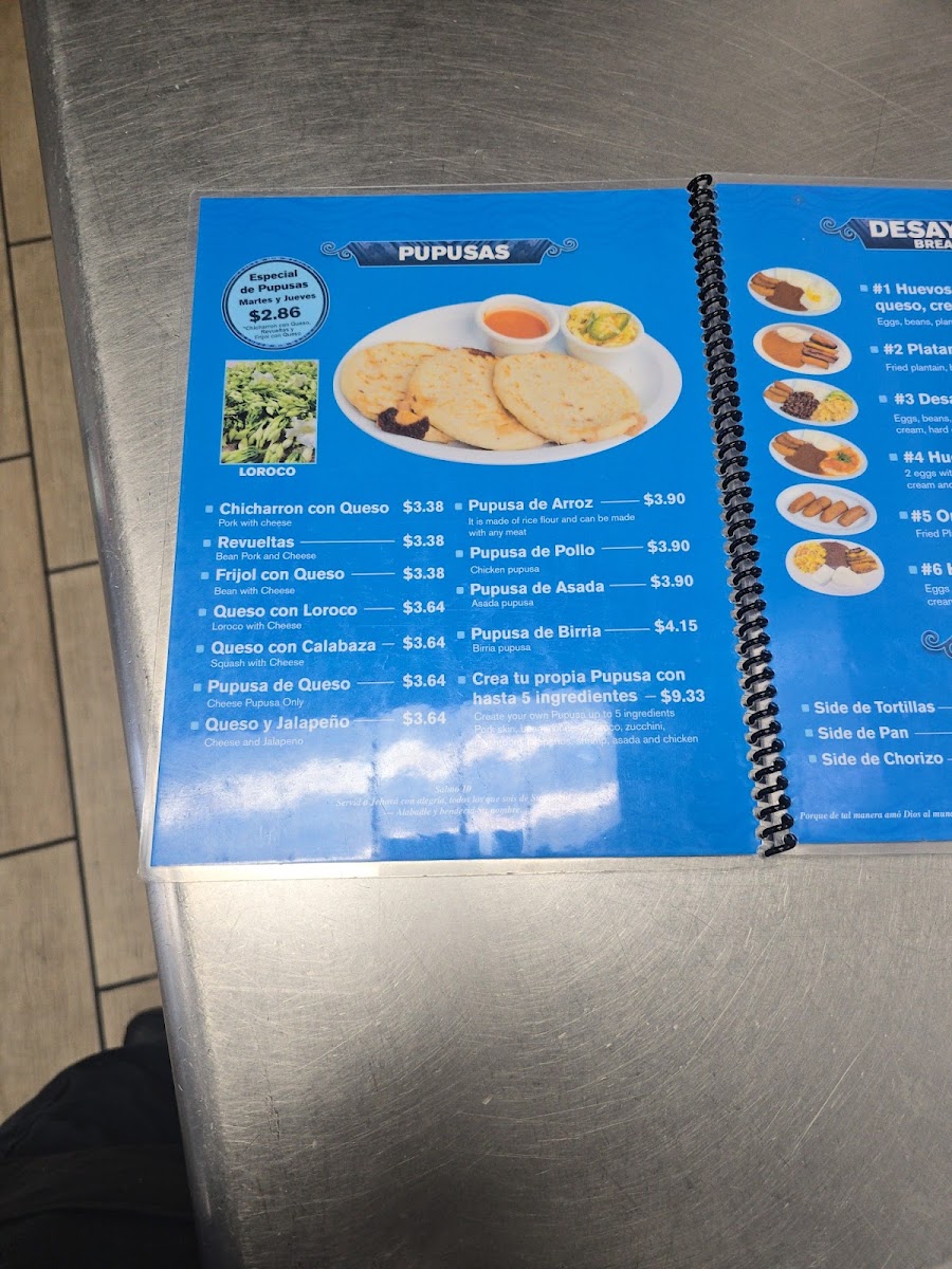 Vos Pupusas West Lancaster menu board