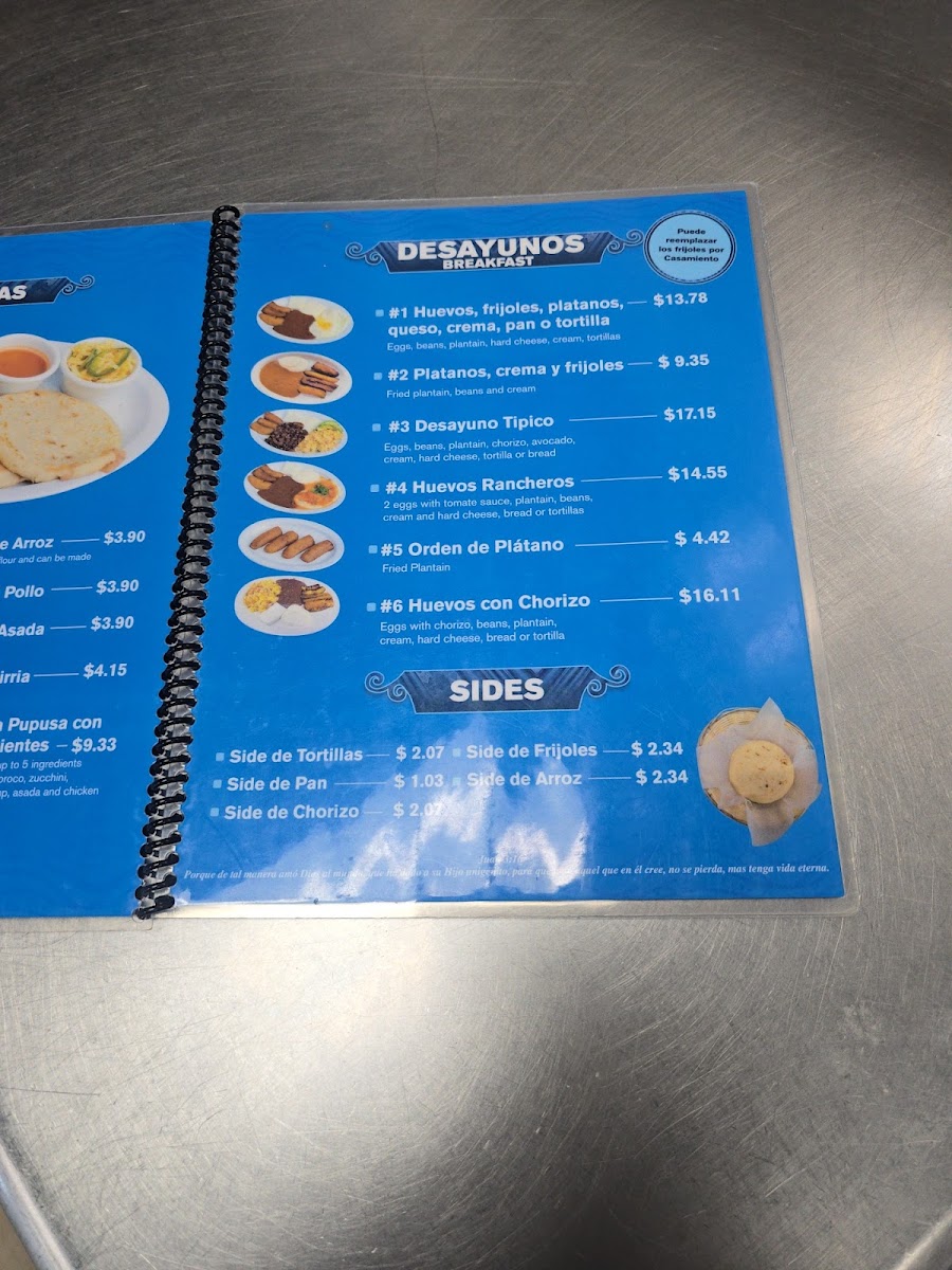 Vos Pupusas West Lancaster menu board