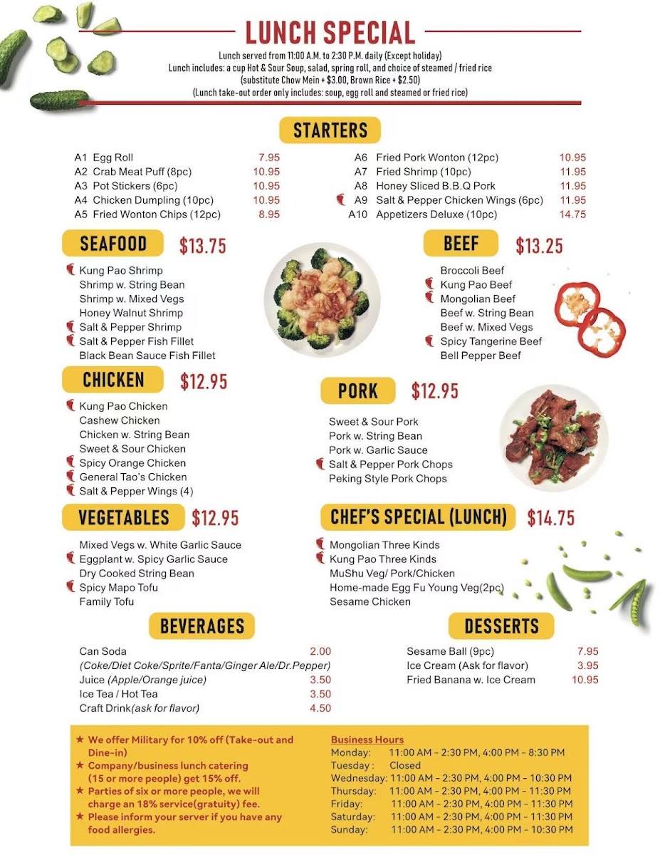 China Chef Restaurant menu board