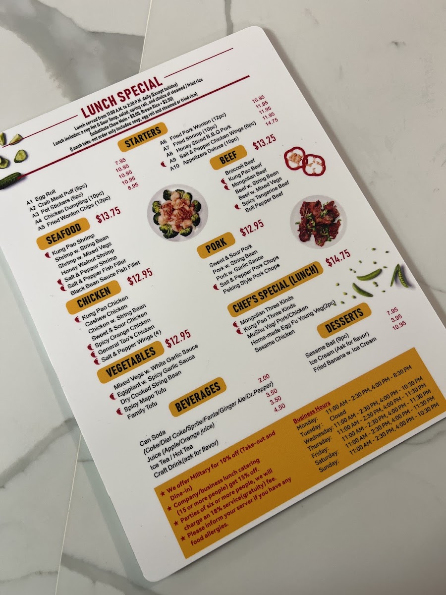 China Chef Restaurant menu board