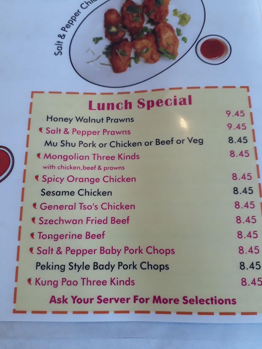 China Chef Restaurant menu board