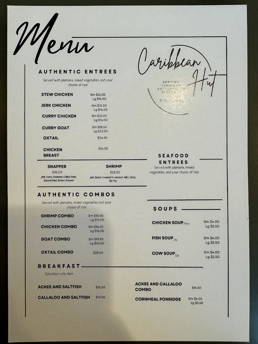 Caribbean Hut menu board