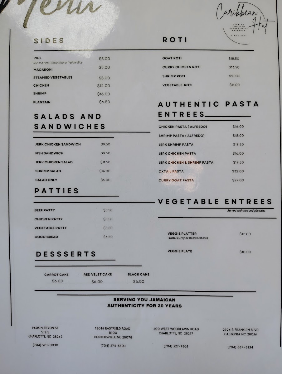 Caribbean Hut menu board