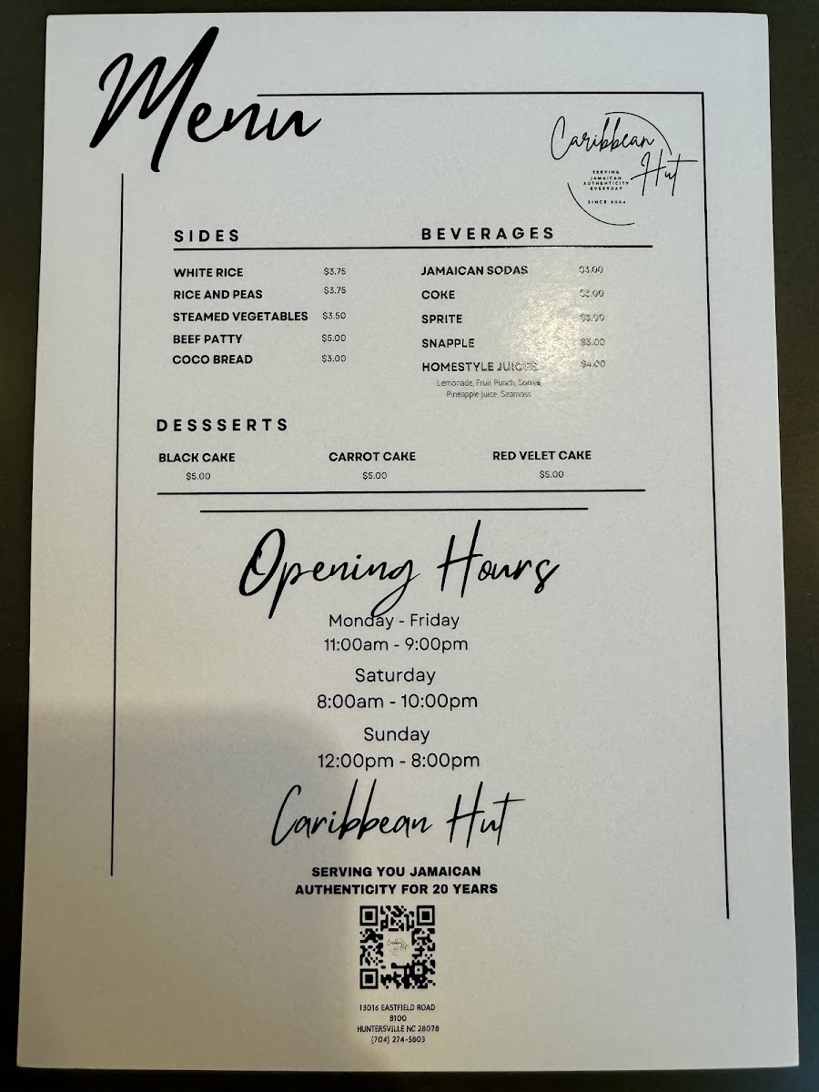 Caribbean Hut menu board