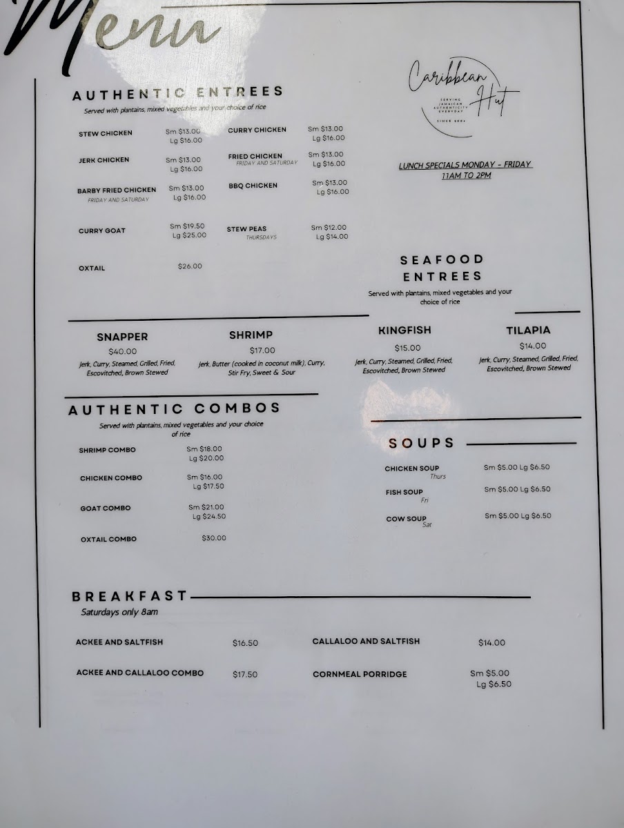 Caribbean Hut menu board