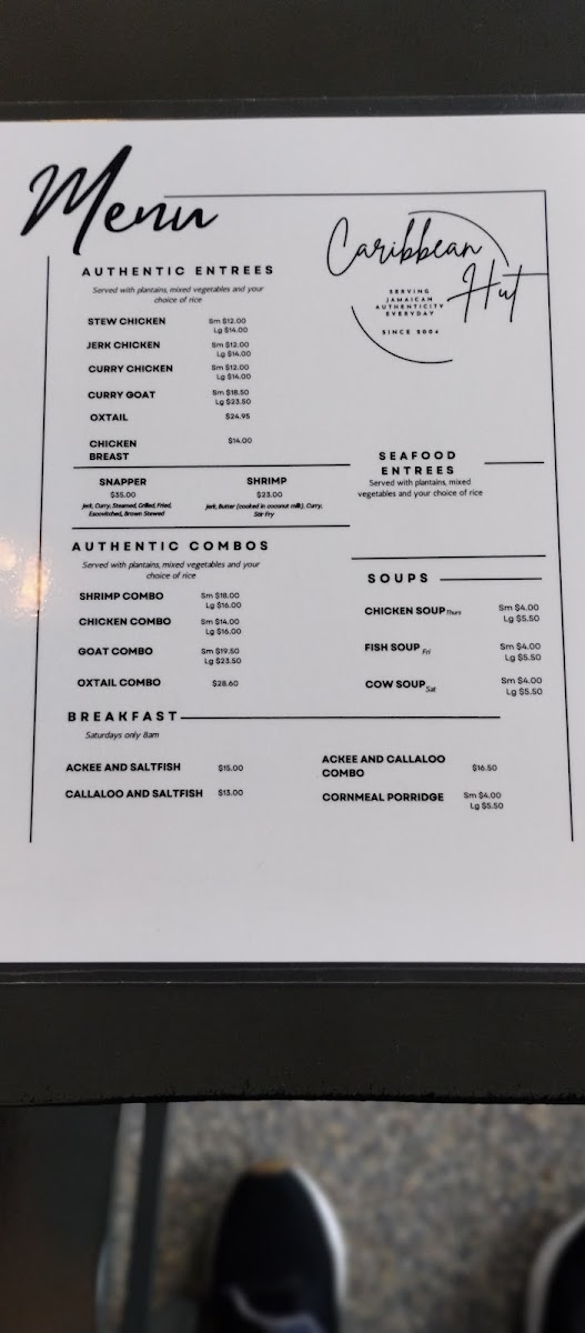 Caribbean Hut menu board