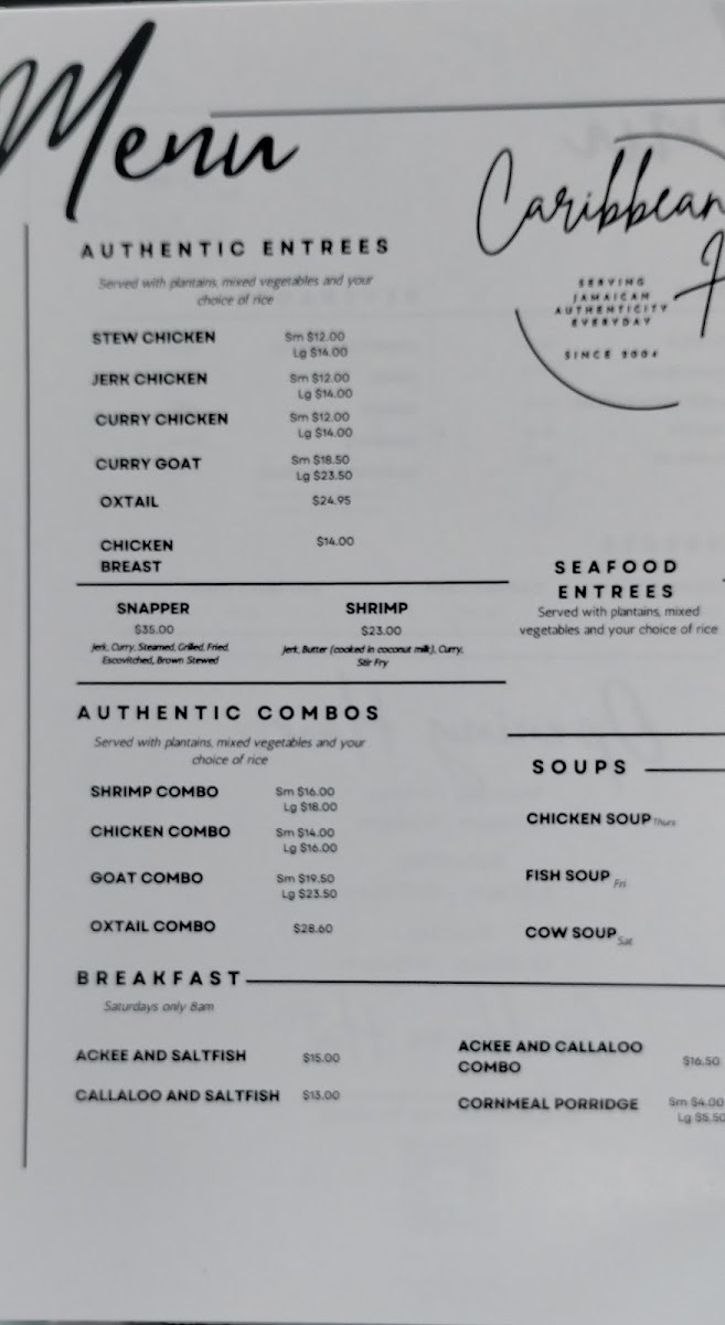 Caribbean Hut menu board