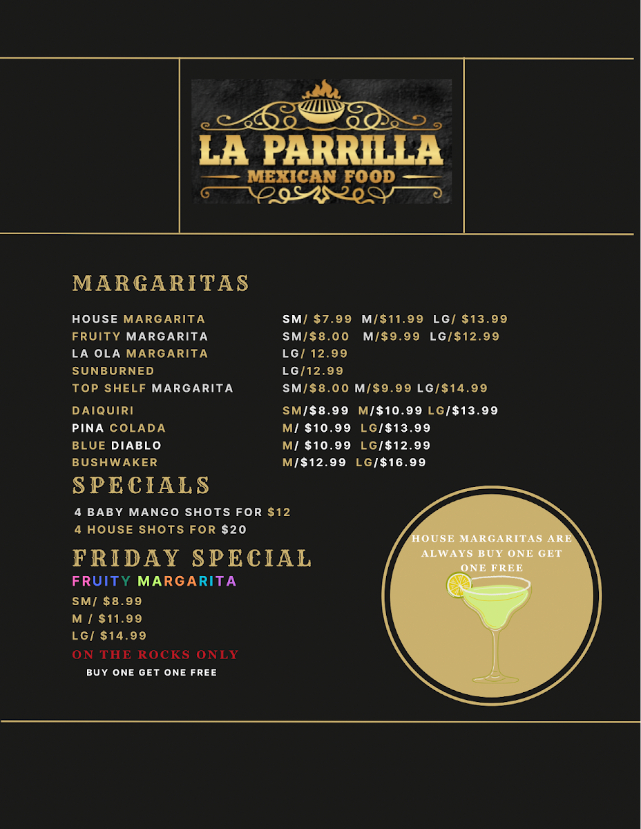 La Parrilla | Mexican menu board