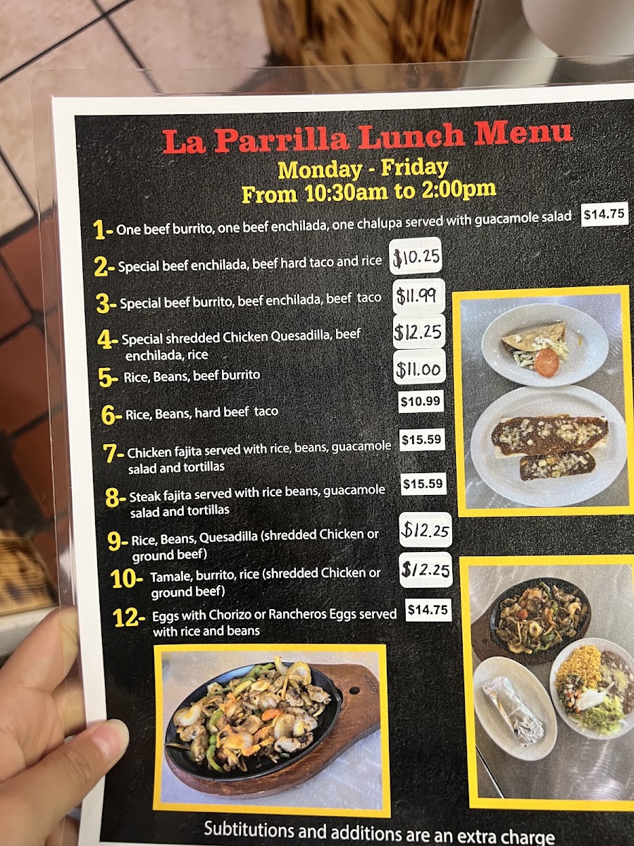 La Parrilla | Mexican menu board