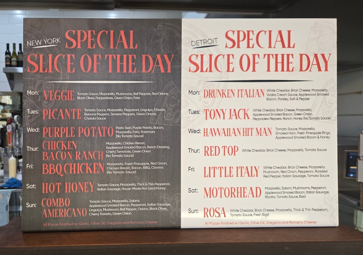 Slice House by Tony Gemignani menu board