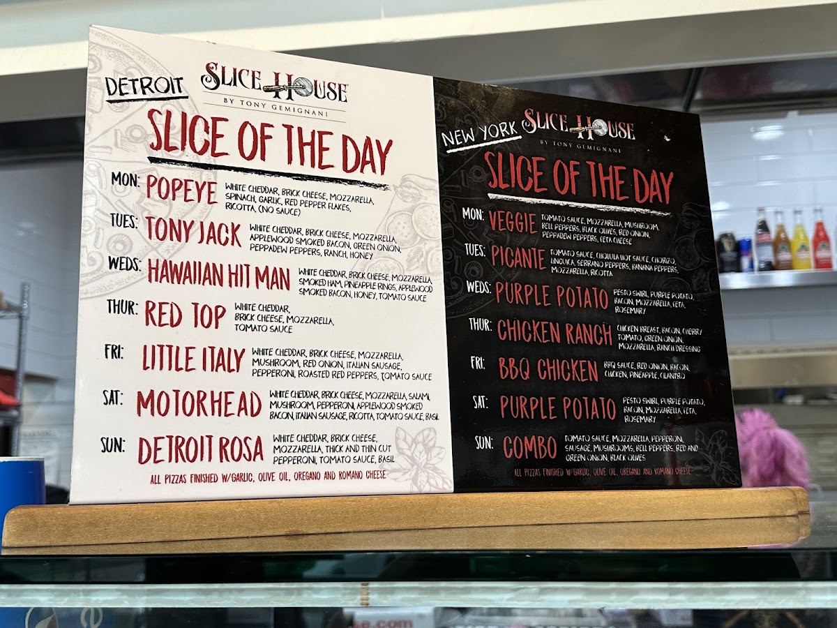 Slice House by Tony Gemignani menu board