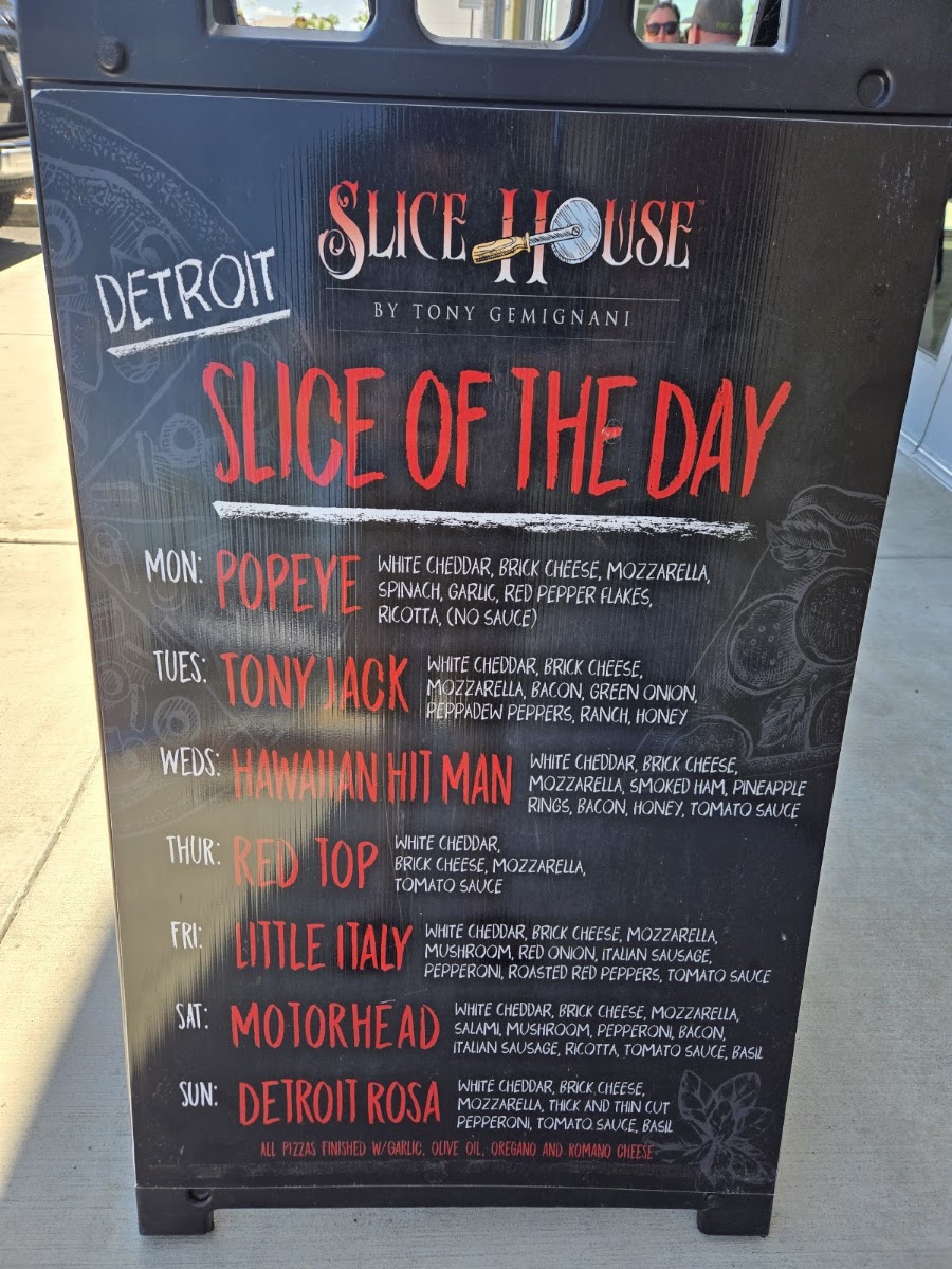 Slice House by Tony Gemignani menu board