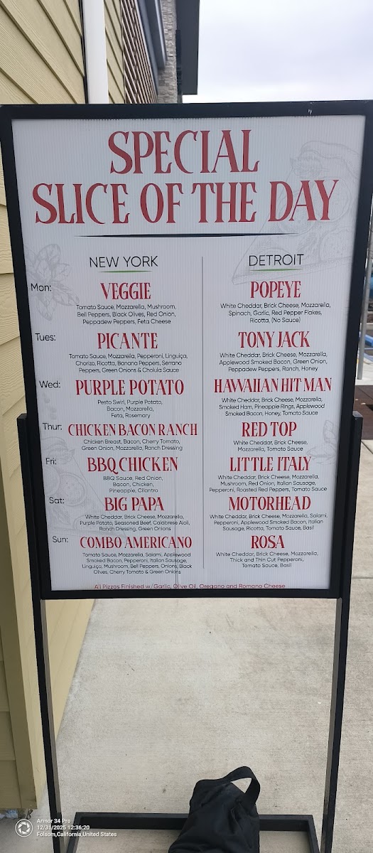 Slice House by Tony Gemignani menu board