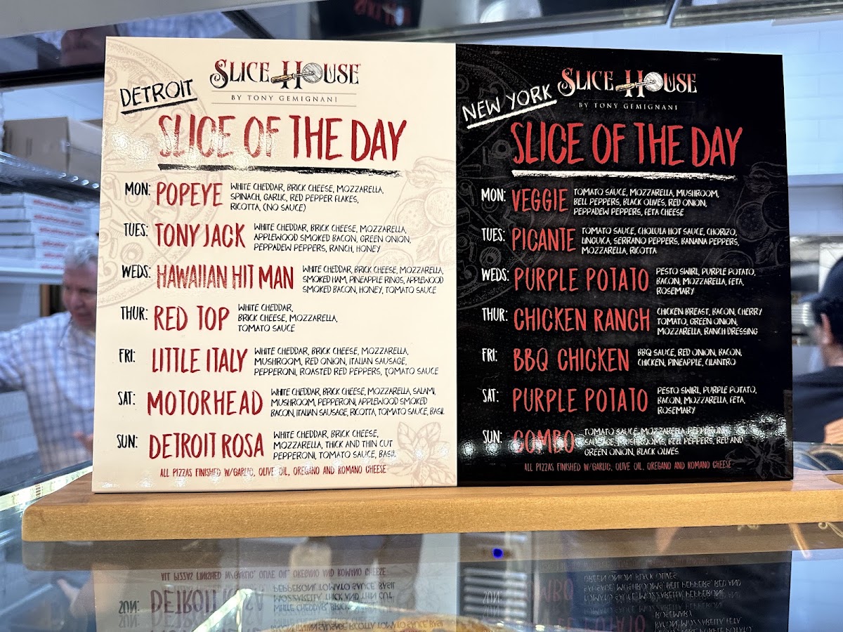 Slice House by Tony Gemignani menu board