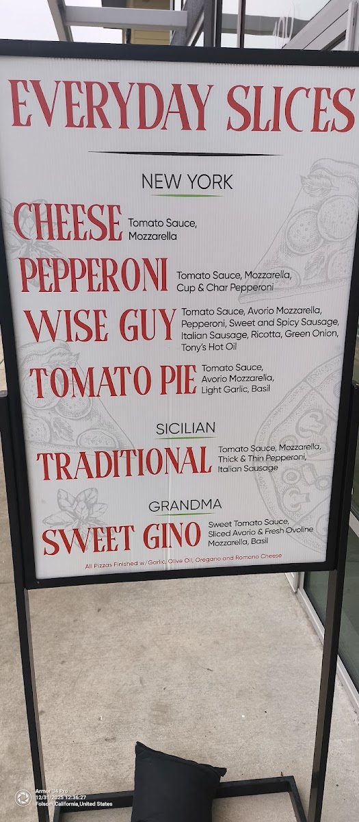 Slice House by Tony Gemignani menu board