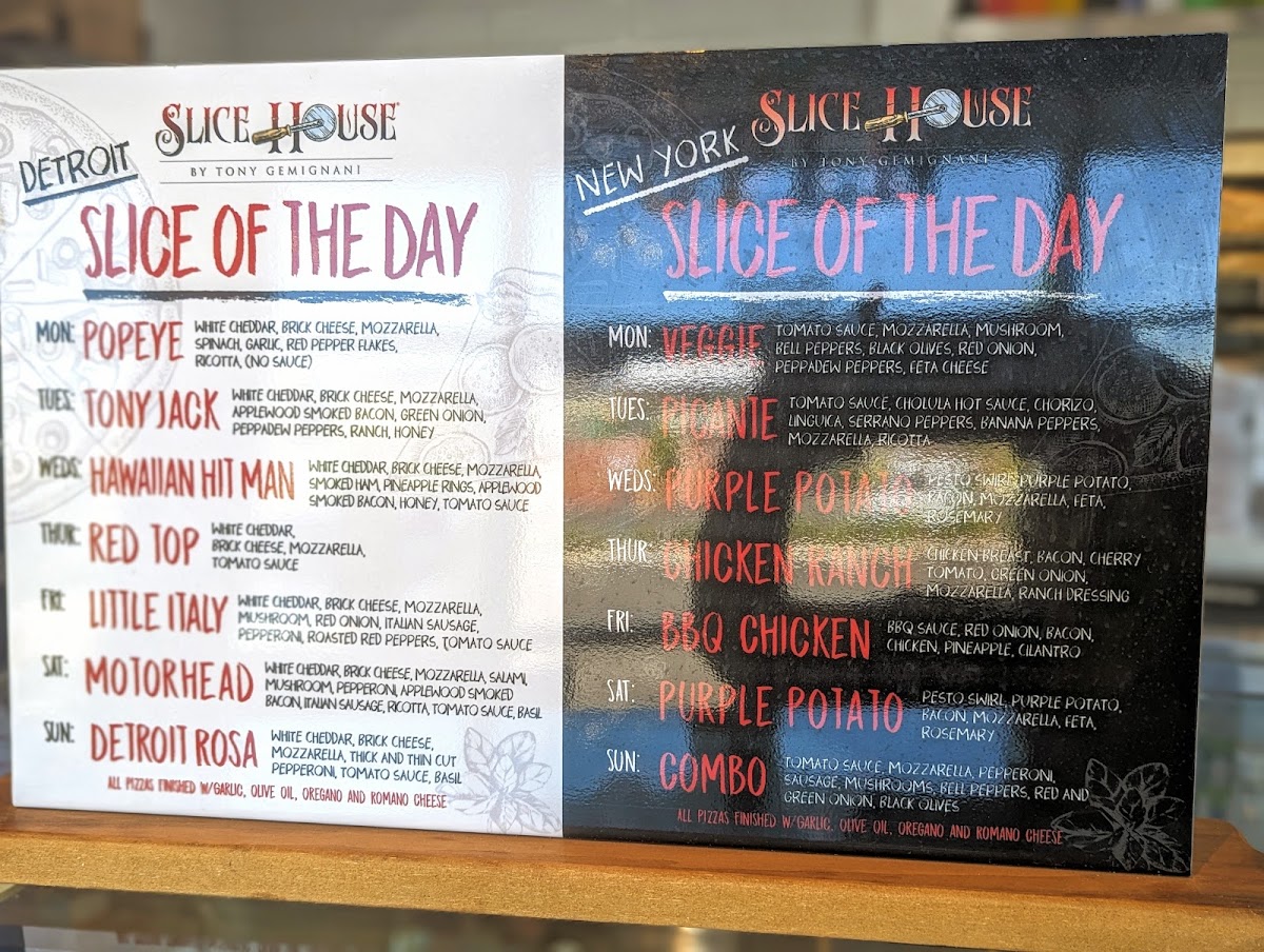 Slice House by Tony Gemignani menu board