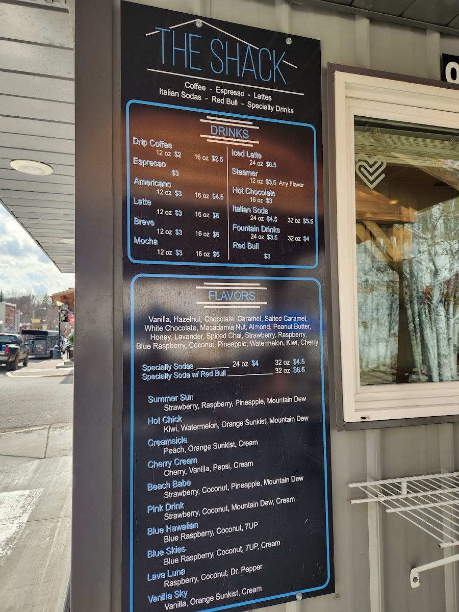 The Shack menu board