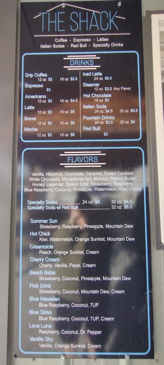 The Shack menu board