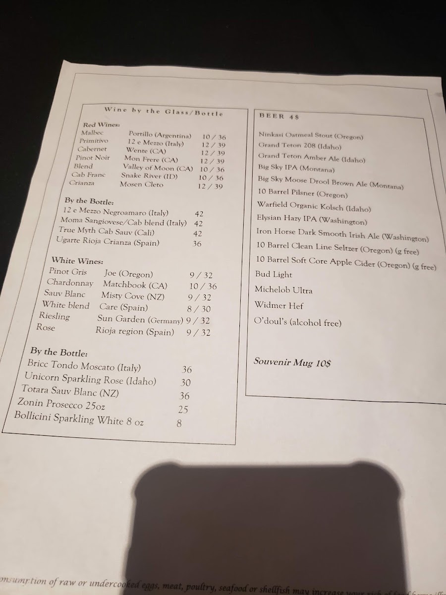 Portneuf Grille & Lounge menu board