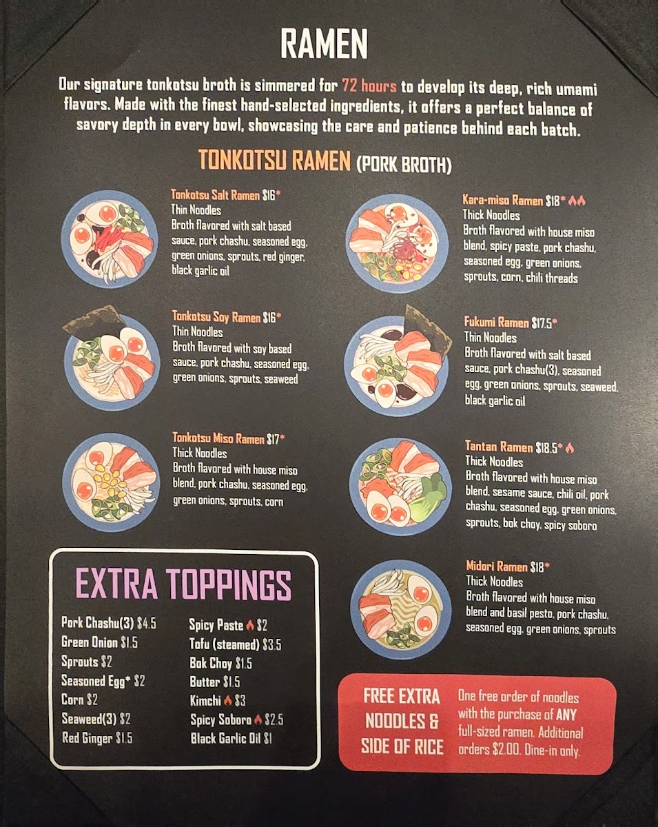 Chaya Fukumi Hakata Style Ramen & Tapas menu board