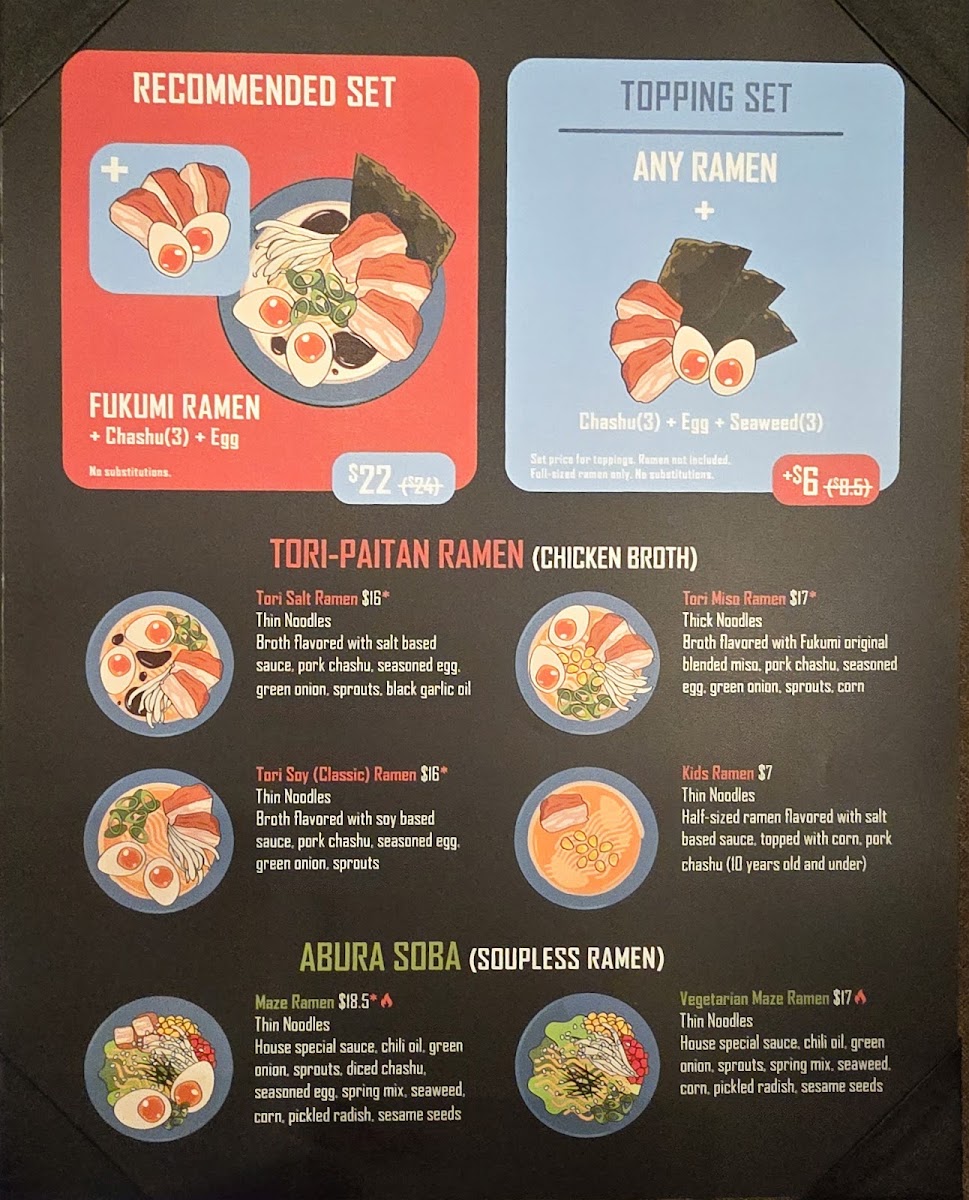 Chaya Fukumi Hakata Style Ramen & Tapas menu board