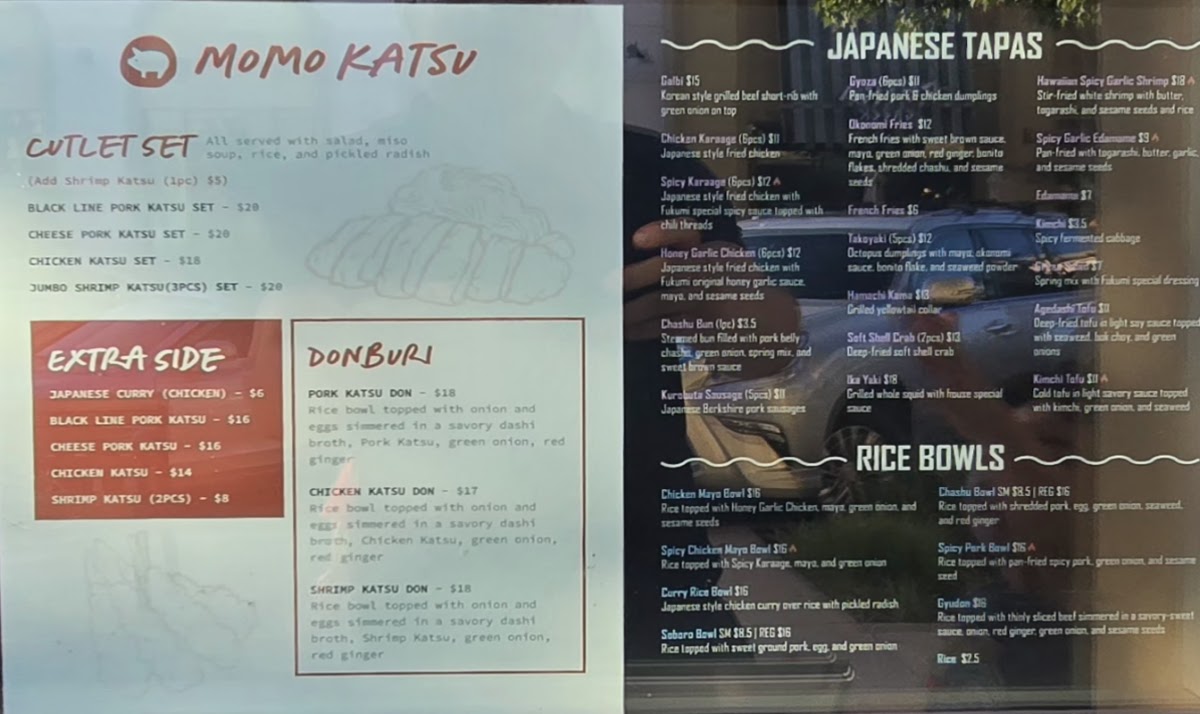 Chaya Fukumi Hakata Style Ramen & Tapas menu board