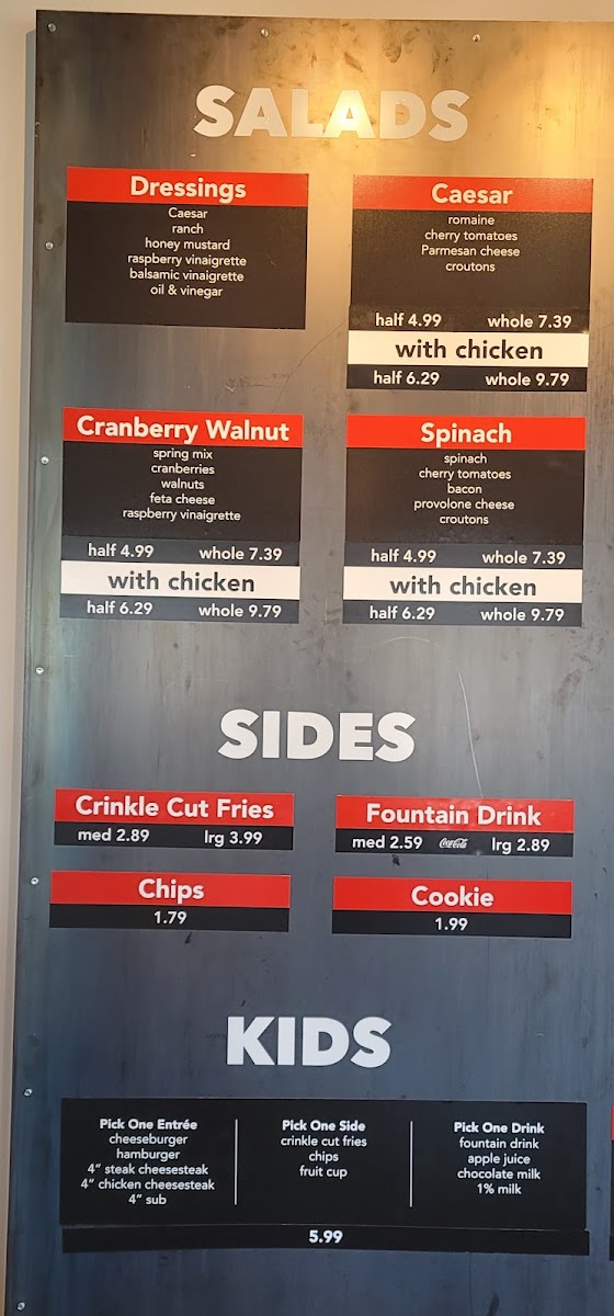 Bruchi's Cheesesteaks & Burgers menu board